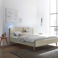 Clearance Wohnen Skandinavisches Designbett in Beige mit Kernbuche - Agruma