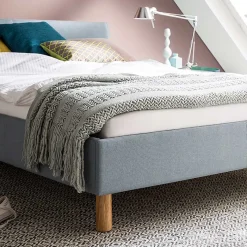 Discount Wohnen Skandinavisches Polsterbett in Hellblau Webstoff - Ortava