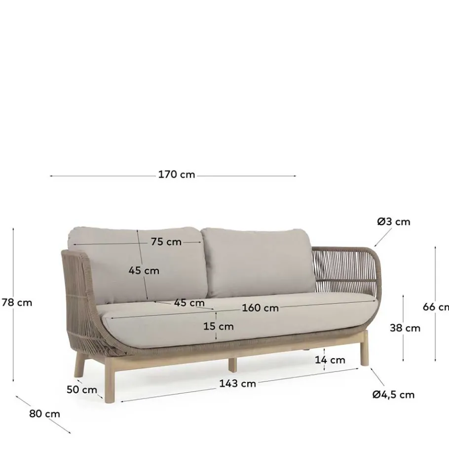 Discount Wohnen Sofa aus Kordel Geflecht & Holz mit Polster - Calivias
