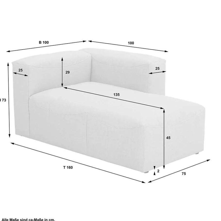 Outlet Wohnen Sofaelement Recamiere in Cremeweiß - Tembreno