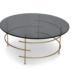 Wohnen Sofatisch aus Rauchglas & Metall Goldfarben - Crontone