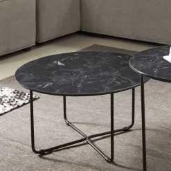 Online Wohnen Sofatisch mit Glasplatte in Marmor Optik - Patinca