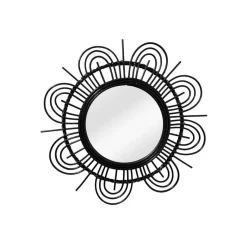 New Wohnen Spiegel mit Rattanrahmen im Blumen Look - Puzian