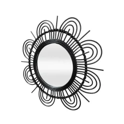 New Wohnen Spiegel mit Rattanrahmen im Blumen Look - Puzian