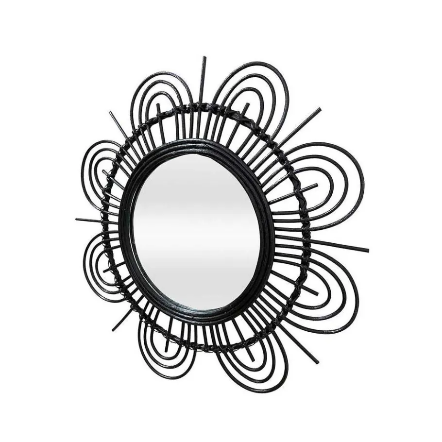New Wohnen Spiegel mit Rattanrahmen im Blumen Look - Puzian