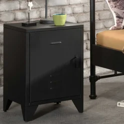 New Wohnen Spind Optik Nachtschrank in Schwarz - Estebal