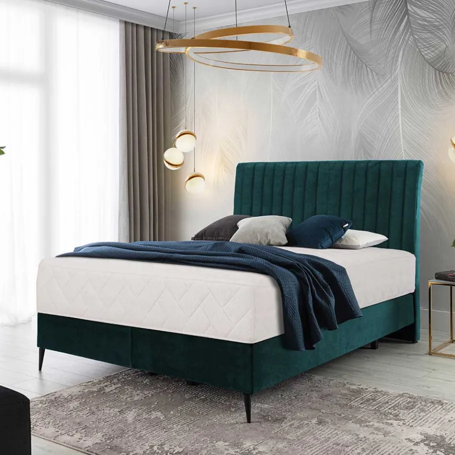 Outlet Wohnen Springboxbett in Petrol Blau Stoff - Custon