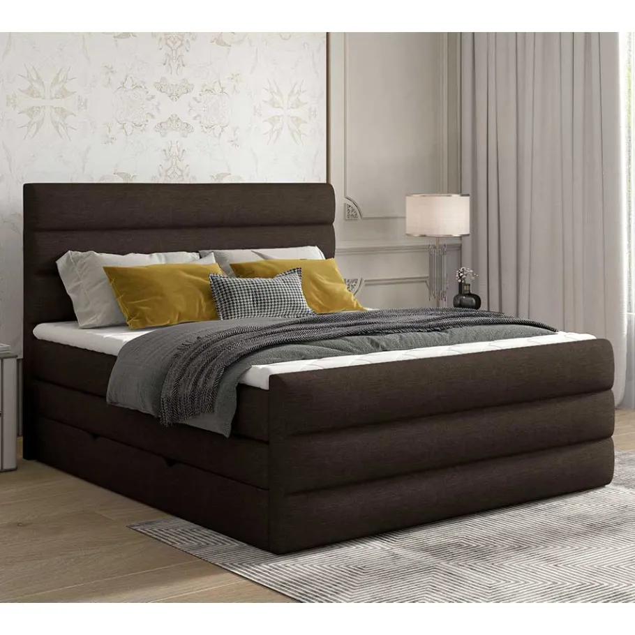Best Wohnen Stauraum Boxspringbett in Braun Stoff - Birt