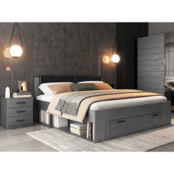 Clearance Wohnen Stauraum Doppelbett in Eiche Grau - Carika
