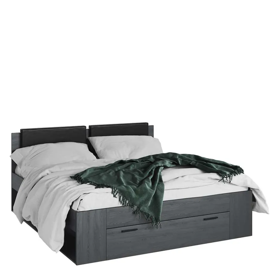 Clearance Wohnen Stauraum Doppelbett in Eiche Grau - Carika