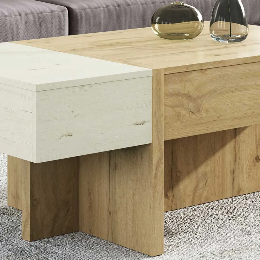Wohnen Stauraum Sofatisch in Wildeiche & Creme - Tara