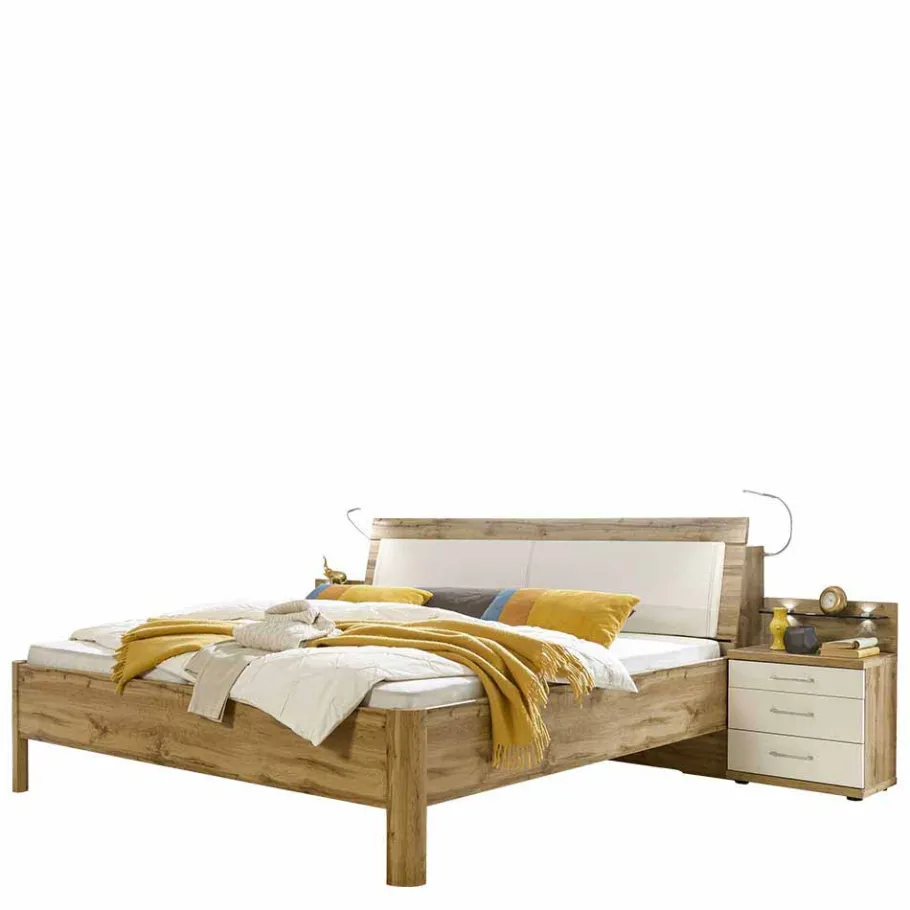 Outlet Wohnen Stauraumbett Neriman und Nachtkommoden Set (dreiteilig)