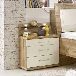 Outlet Wohnen Stauraumbett Neriman und Nachtkommoden Set (dreiteilig)