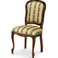 New Wohnen Stilvoller Barock Polsterstuhl Magari mit Stoff Blau Gelb