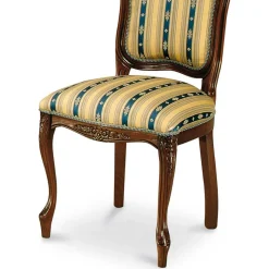 New Wohnen Stilvoller Barock Polsterstuhl Magari mit Stoff Blau Gelb
