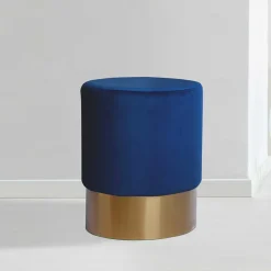 Discount Wohnen Stilvoller Sitzhocker in Dunkelblau Samt - Jeston