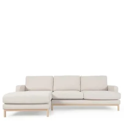Sale Wohnen Strukturstoff Ecksofa in Creme & Buche - Adejano
