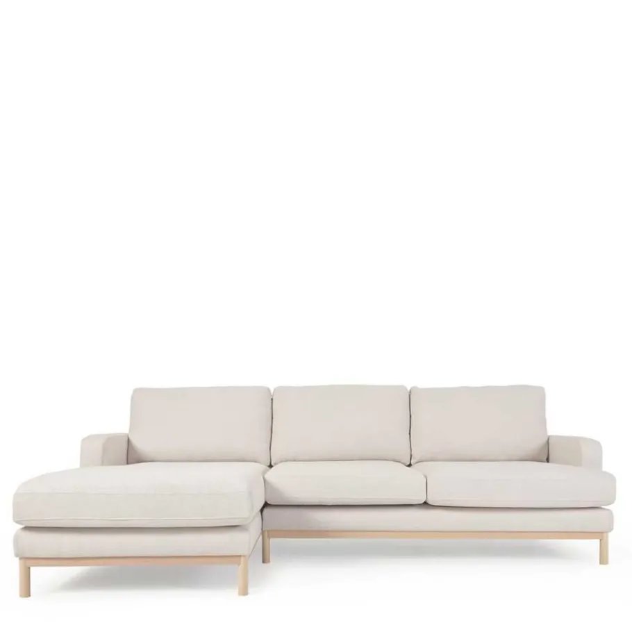 Sale Wohnen Strukturstoff Ecksofa in Creme & Buche - Adejano