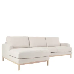 Sale Wohnen Strukturstoff Ecksofa in Creme & Buche - Adejano