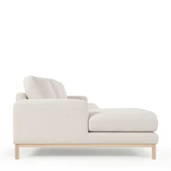 Sale Wohnen Strukturstoff Ecksofa in Creme & Buche - Adejano