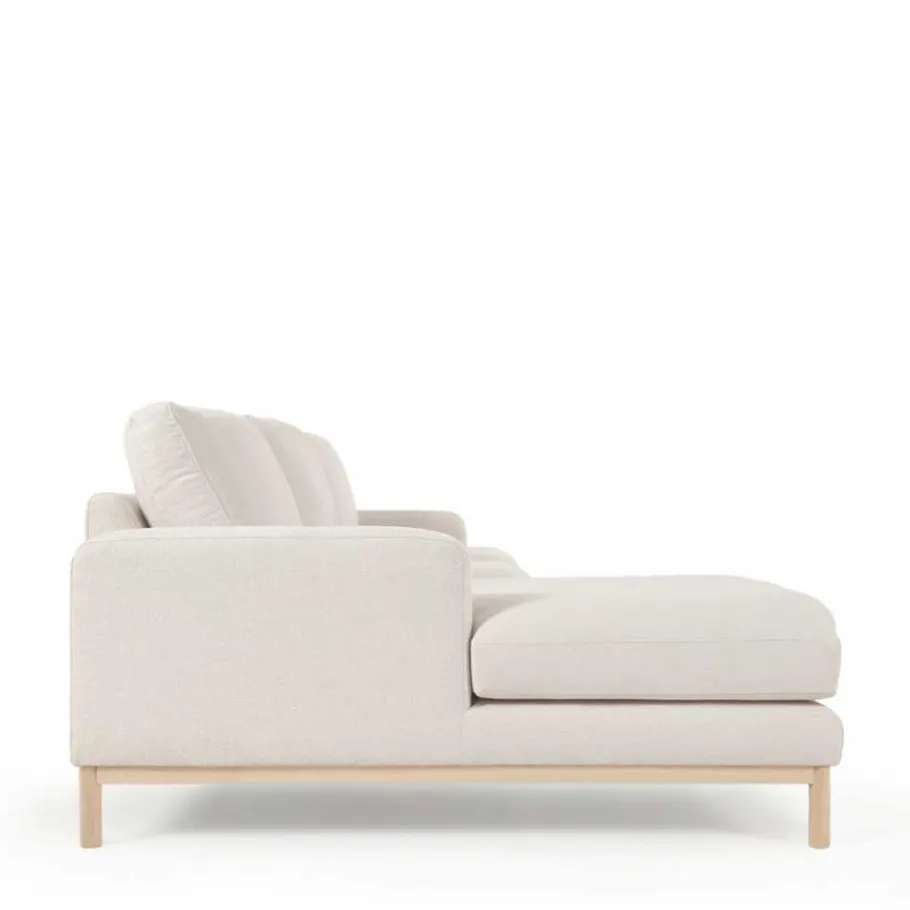 Sale Wohnen Strukturstoff Ecksofa in Creme & Buche - Adejano
