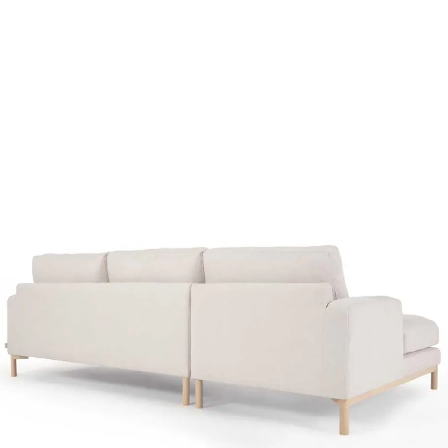 Sale Wohnen Strukturstoff Ecksofa in Creme & Buche - Adejano