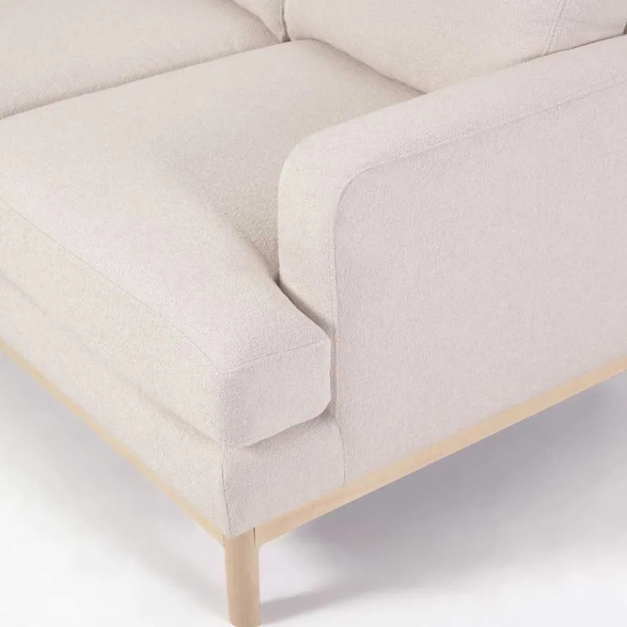 Sale Wohnen Strukturstoff Ecksofa in Creme & Buche - Adejano