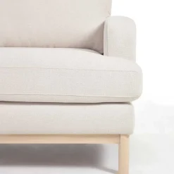 Sale Wohnen Strukturstoff Ecksofa in Creme & Buche - Adejano