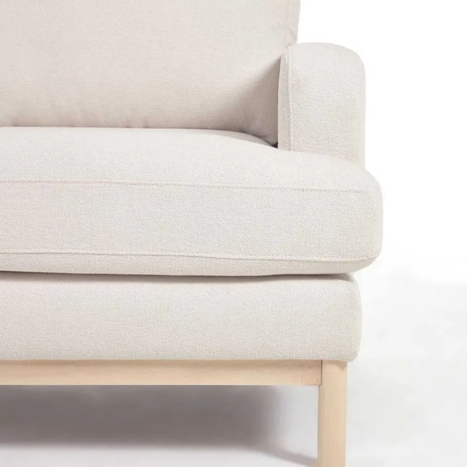 Sale Wohnen Strukturstoff Ecksofa in Creme & Buche - Adejano