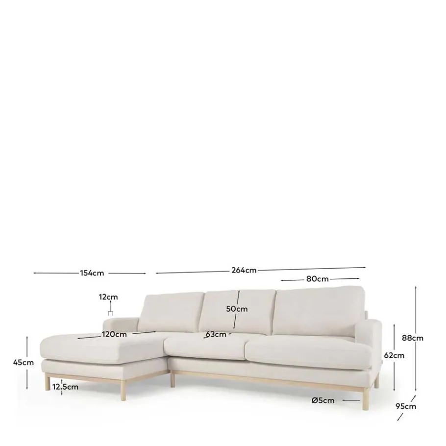 Sale Wohnen Strukturstoff Ecksofa in Creme & Buche - Adejano