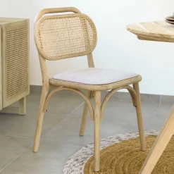 New Wohnen Stuhl mit Wiener Geflecht & Stoffsitz Beige - Fiorenza (2er Set)