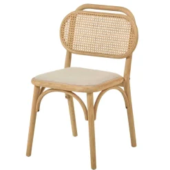 New Wohnen Stuhl mit Wiener Geflecht & Stoffsitz Beige - Fiorenza (2er Set)