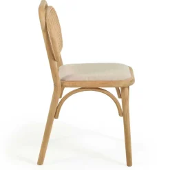 New Wohnen Stuhl mit Wiener Geflecht & Stoffsitz Beige - Fiorenza (2er Set)