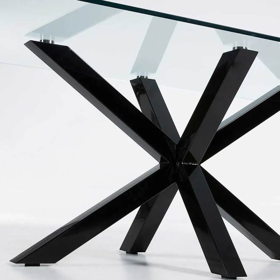 Online Wohnen Stylischer Glastisch Transparent Sismail mit Stahl Mikado Gestell Schwarz