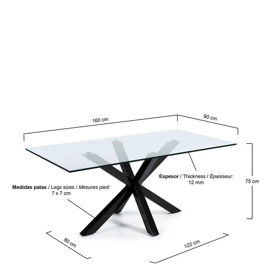 Online Wohnen Stylischer Glastisch Transparent Sismail mit Stahl Mikado Gestell Schwarz