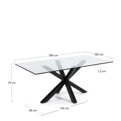 Online Wohnen Stylischer Glastisch Transparent Sismail mit Stahl Mikado Gestell Schwarz