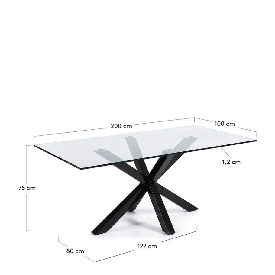 Online Wohnen Stylischer Glastisch Transparent Sismail mit Stahl Mikado Gestell Schwarz