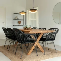 Hot Wohnen Teak Altholz Tisch & Kunstrattan Stühle - Dariofa (siebenteilig)