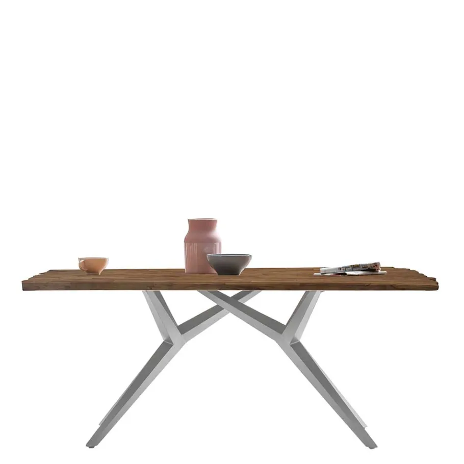 Discount Wohnen Teak Altholztisch mit Designgestell - Wemdi