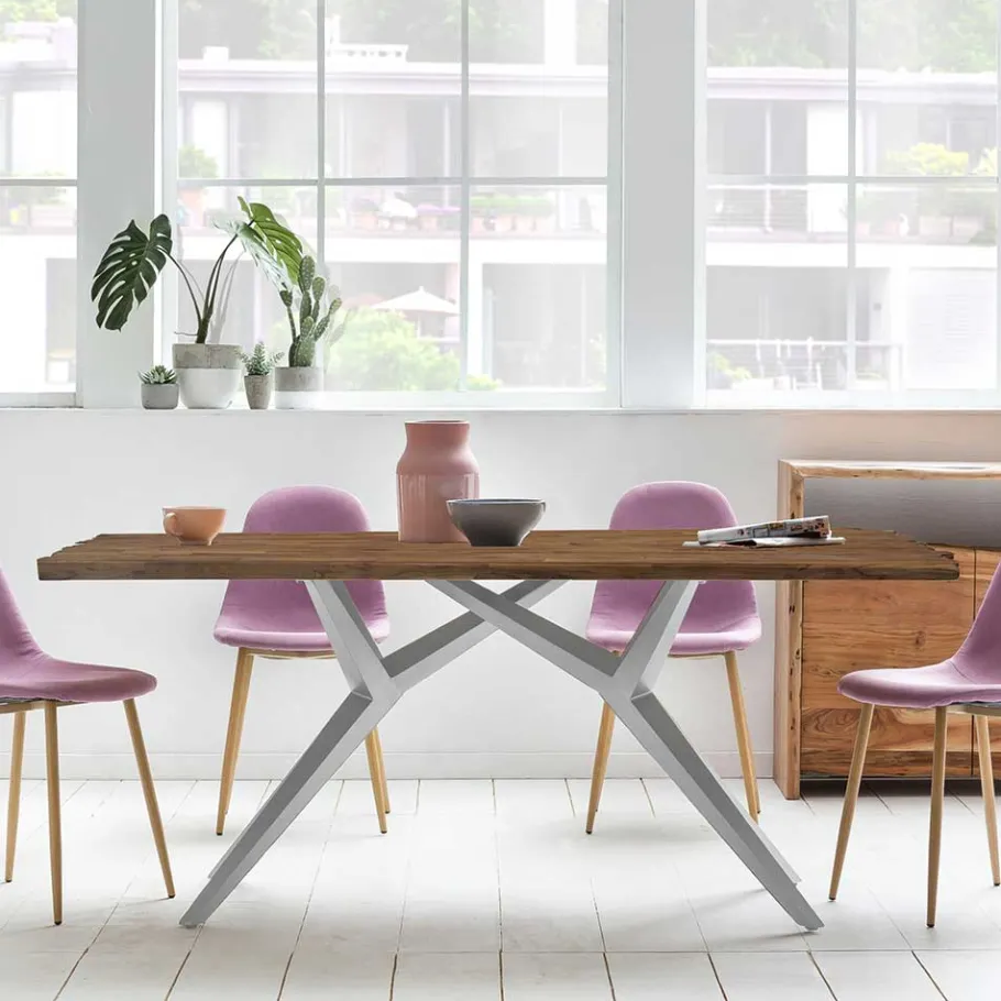 Discount Wohnen Teak Altholztisch mit Designgestell - Wemdi