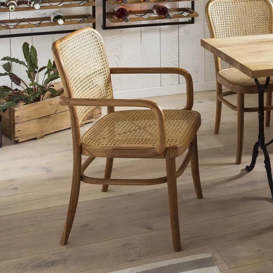 Sale Wohnen Teak Armlehnenstuhl mit Wiener Geflecht - Crasidio
