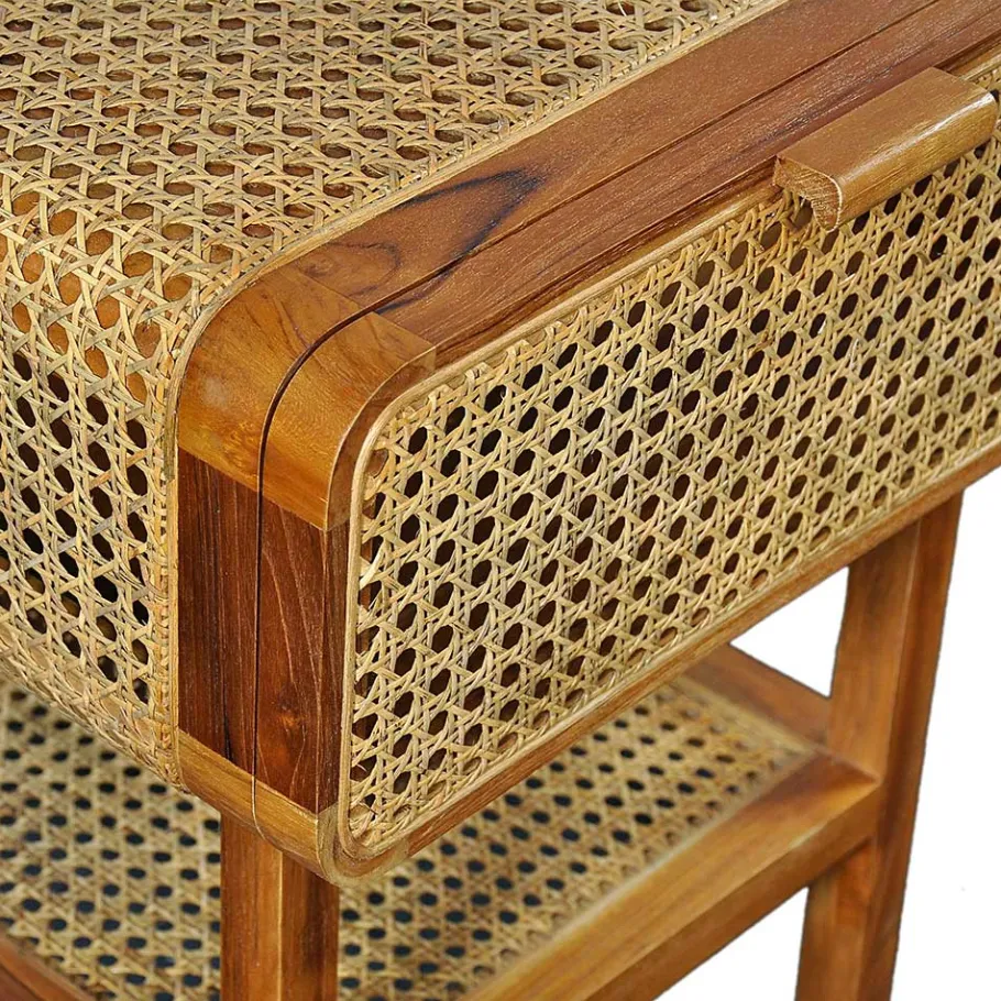 Clearance Wohnen Teak Holz Nachtkommode mit Wiener Geflecht - Teako