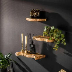 Outlet Wohnen Teak Wandboard Trio mit Naturkanten - Matthis (dreiteilig)