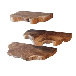 Outlet Wohnen Teak Wandboard Trio mit Naturkanten - Matthis (dreiteilig)