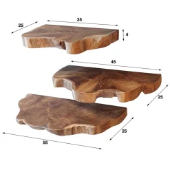 Outlet Wohnen Teak Wandboard Trio mit Naturkanten - Matthis (dreiteilig)