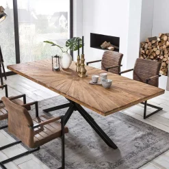 Discount Wohnen Teakholz Esszimmertisch mit Spider Gestell - Saconso
