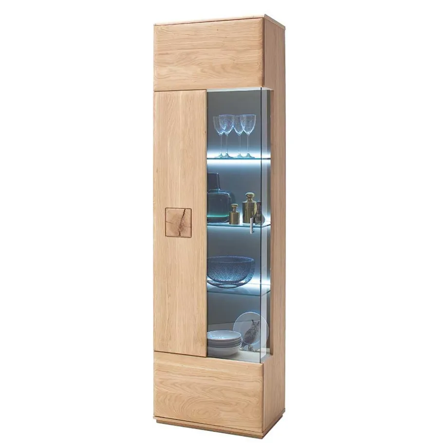 Sale Wohnen Teilmassive Standvitrine in Eiche Bianco Pontros optional mit LED