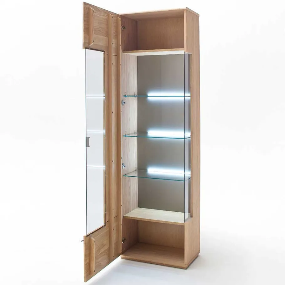 Sale Wohnen Teilmassive Standvitrine in Eiche Bianco Pontros optional mit LED