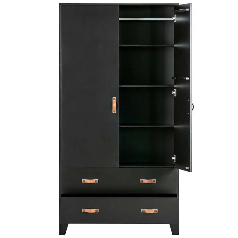 Outlet Wohnen Teilmassiver 94x180x40 Kiefernholz Kleiderschrank in Schwarz - Ilvessino