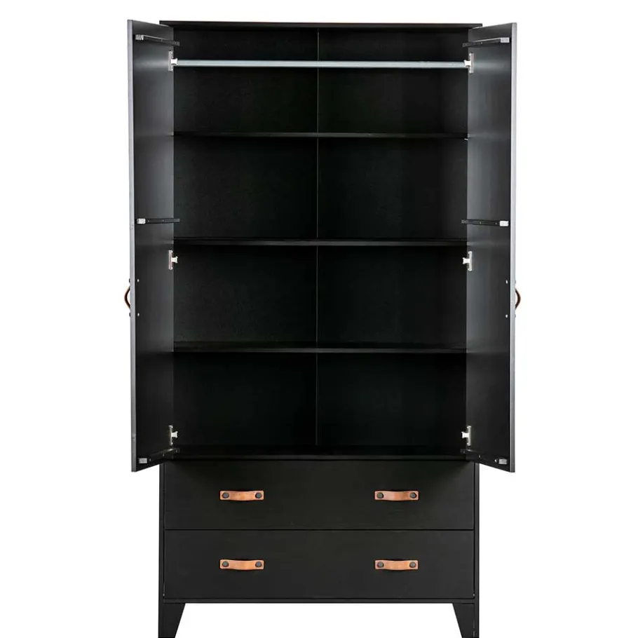 Outlet Wohnen Teilmassiver 94x180x40 Kiefernholz Kleiderschrank in Schwarz - Ilvessino